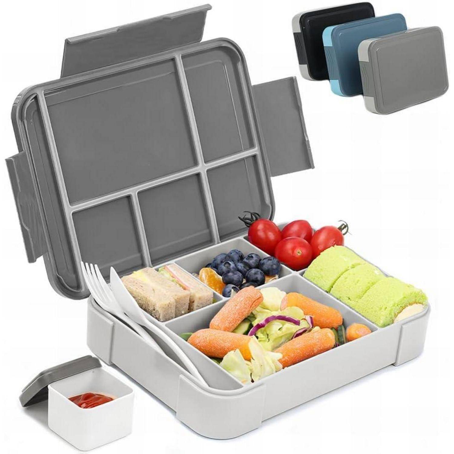 Brotdose Kinder Bento Lunchbox 1330ml 6 Fächer Auslaufsicher Grau