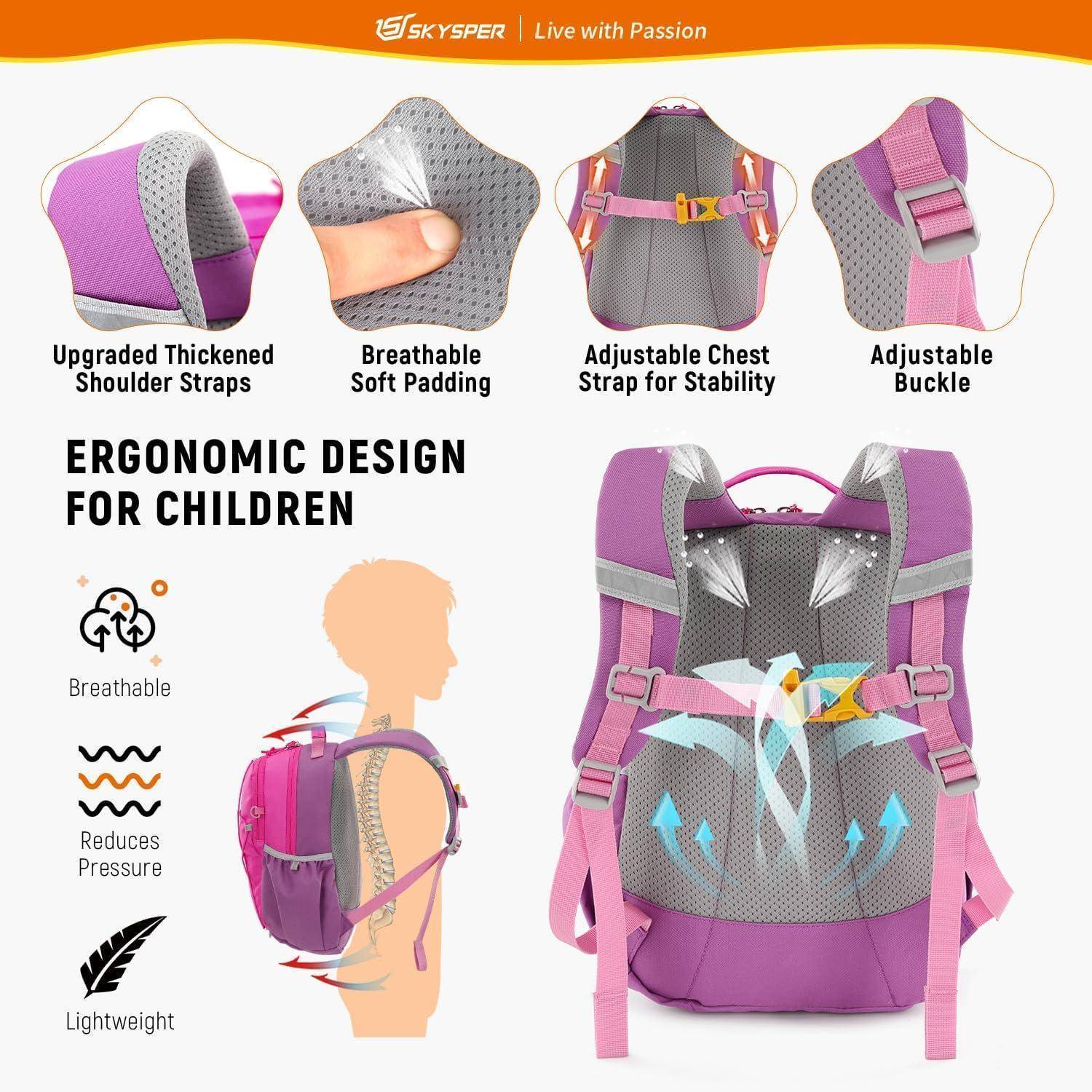 Kinderrucksack 9L Wanderrucksack Kinder Brustgurt Mädchen Jungen