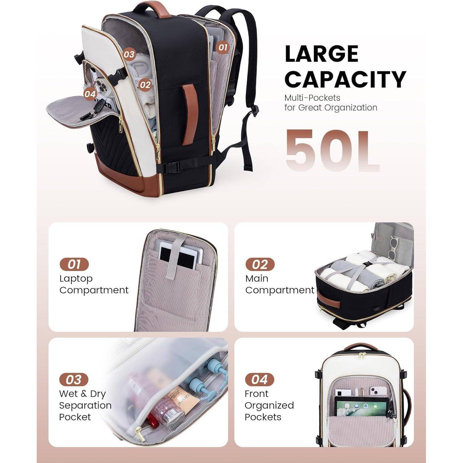 Handgepäck Rucksack Flugzeug 40L Reiserucksack Damen 18 zoll Laptop