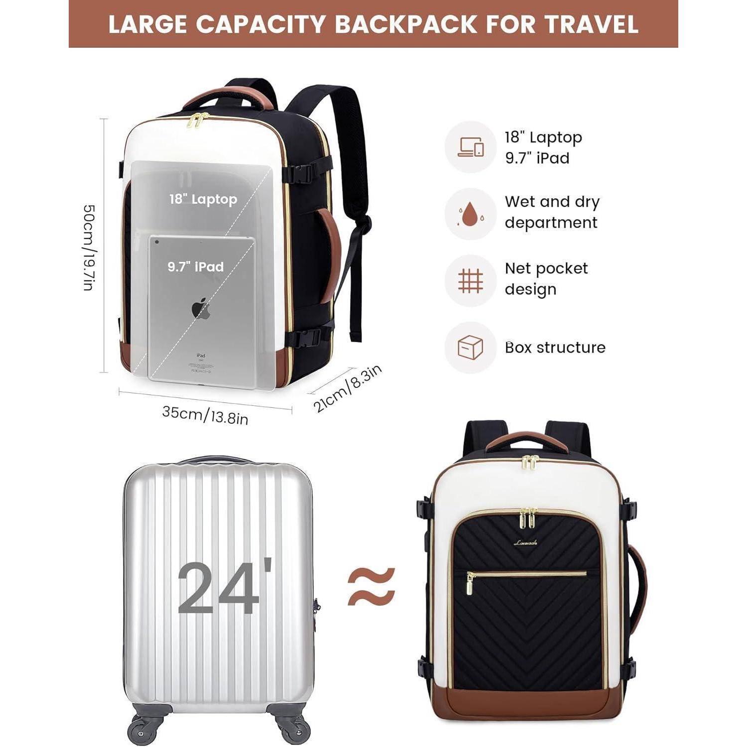 Handgepäck Rucksack Flugzeug 40L Reiserucksack Damen 18 zoll Laptop