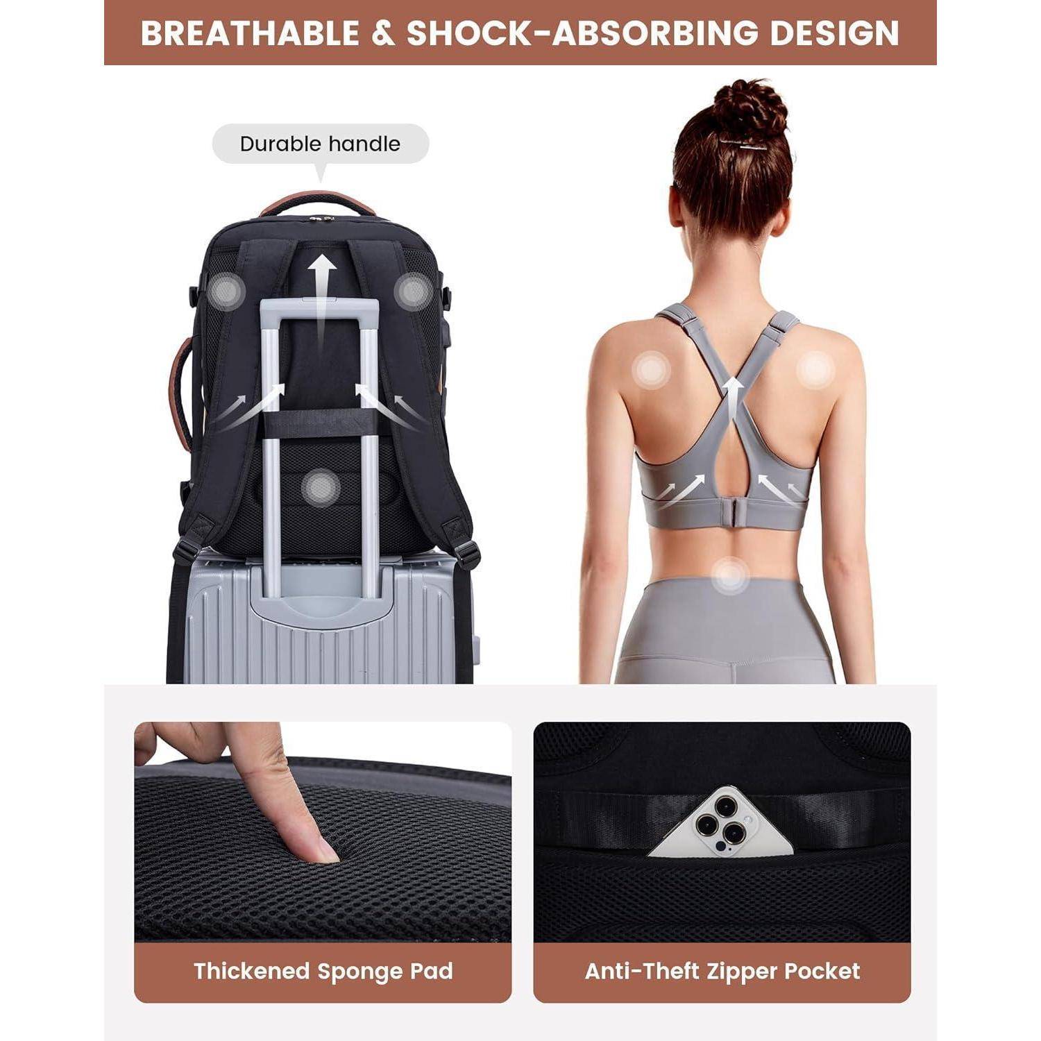 Handgepäck Rucksack Flugzeug 40L Reiserucksack Damen 18 zoll Laptop