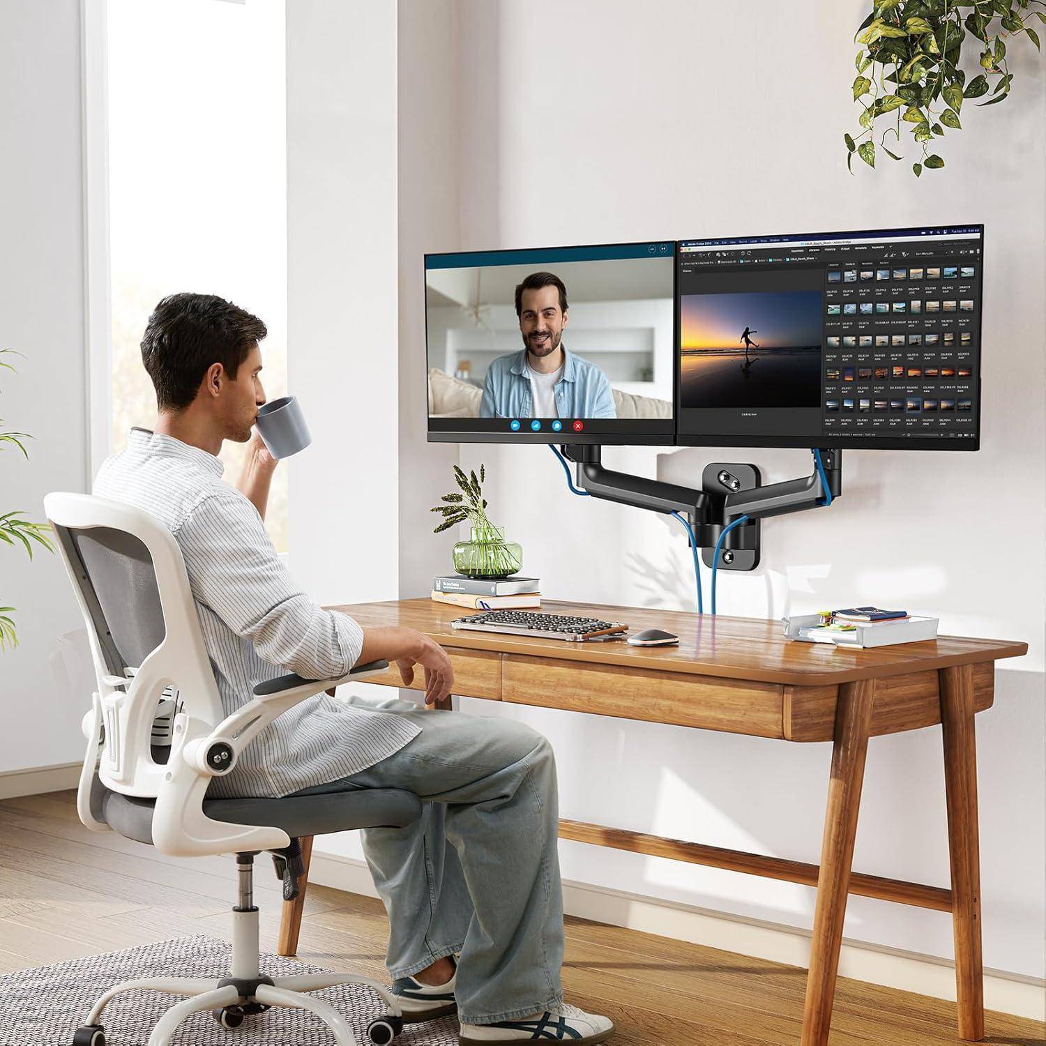 Monitor Wandhalterung für 2 Monitore 17-32 Zoll Gasfederarm