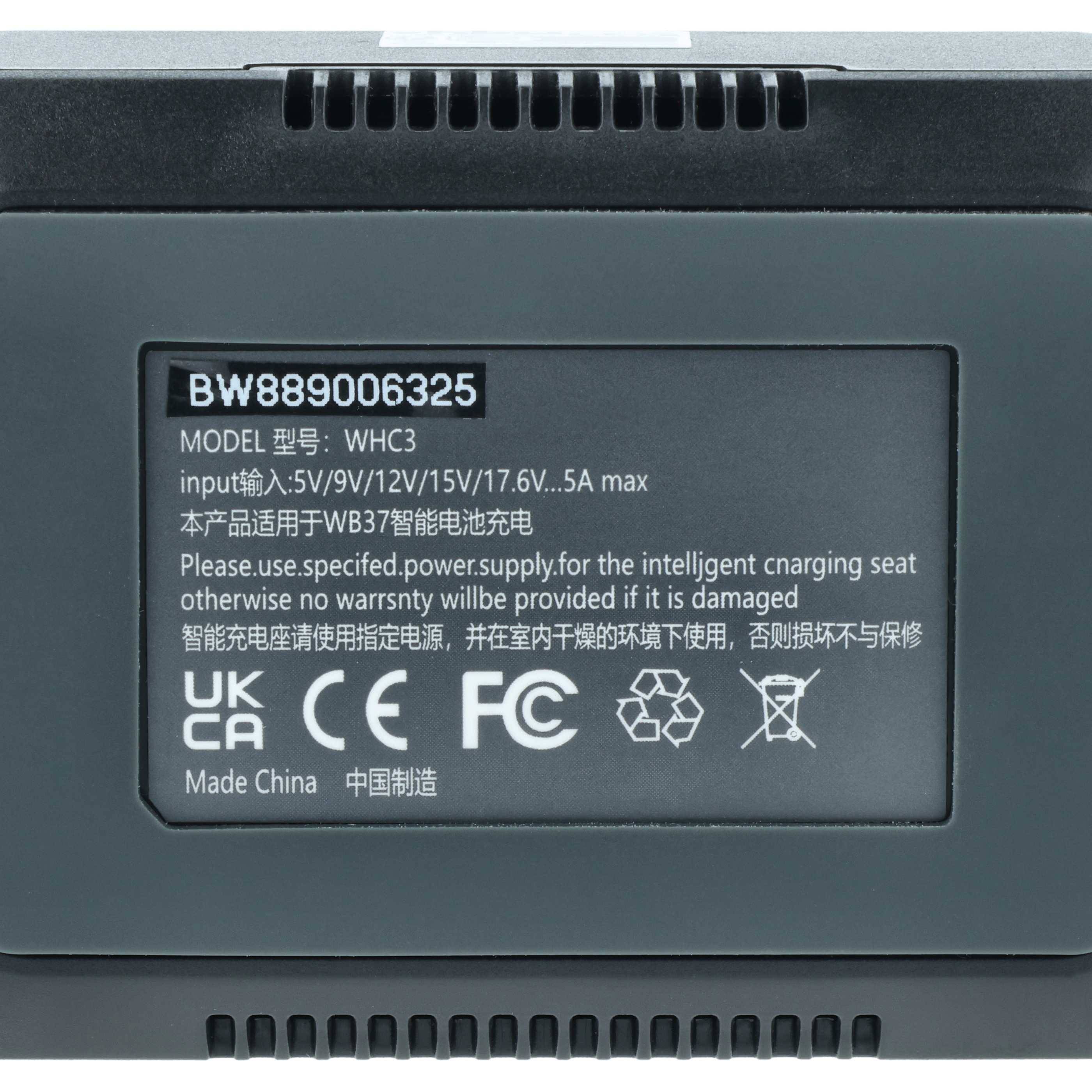 BW889006325 Produktetikett, zeigt Modell 'WHC3' mit Eingangsspezifikationen und Konformitätssymbolen. Hergestellt in China.