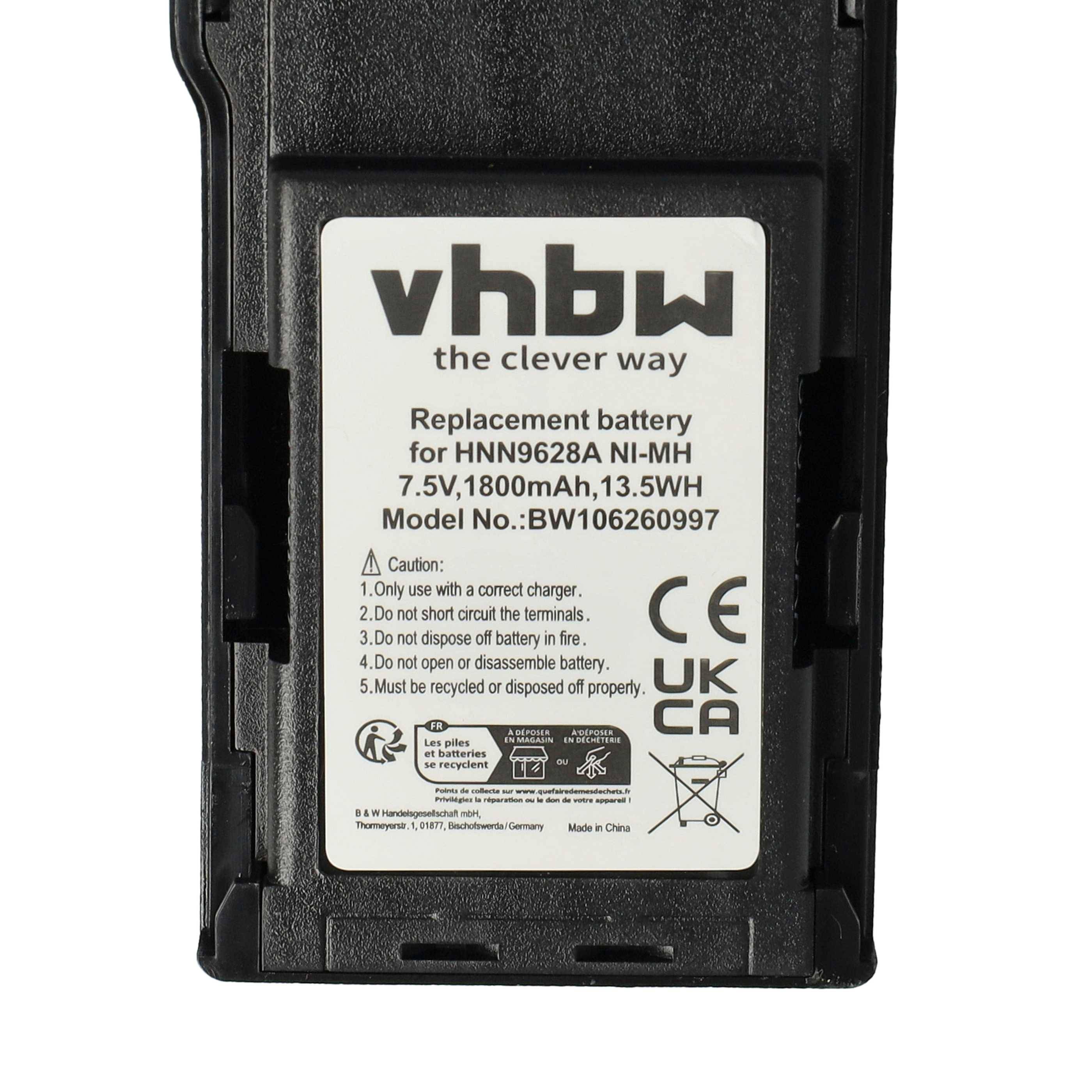 vhbw 1x Akku Ersatz für Motorola WPPN4012-R, WPNN4040AR, WPNN4044AR für Funkgerät, Walkie Talkie (1800 mAh, 7,5 V, NiMH) + Gürtelclip