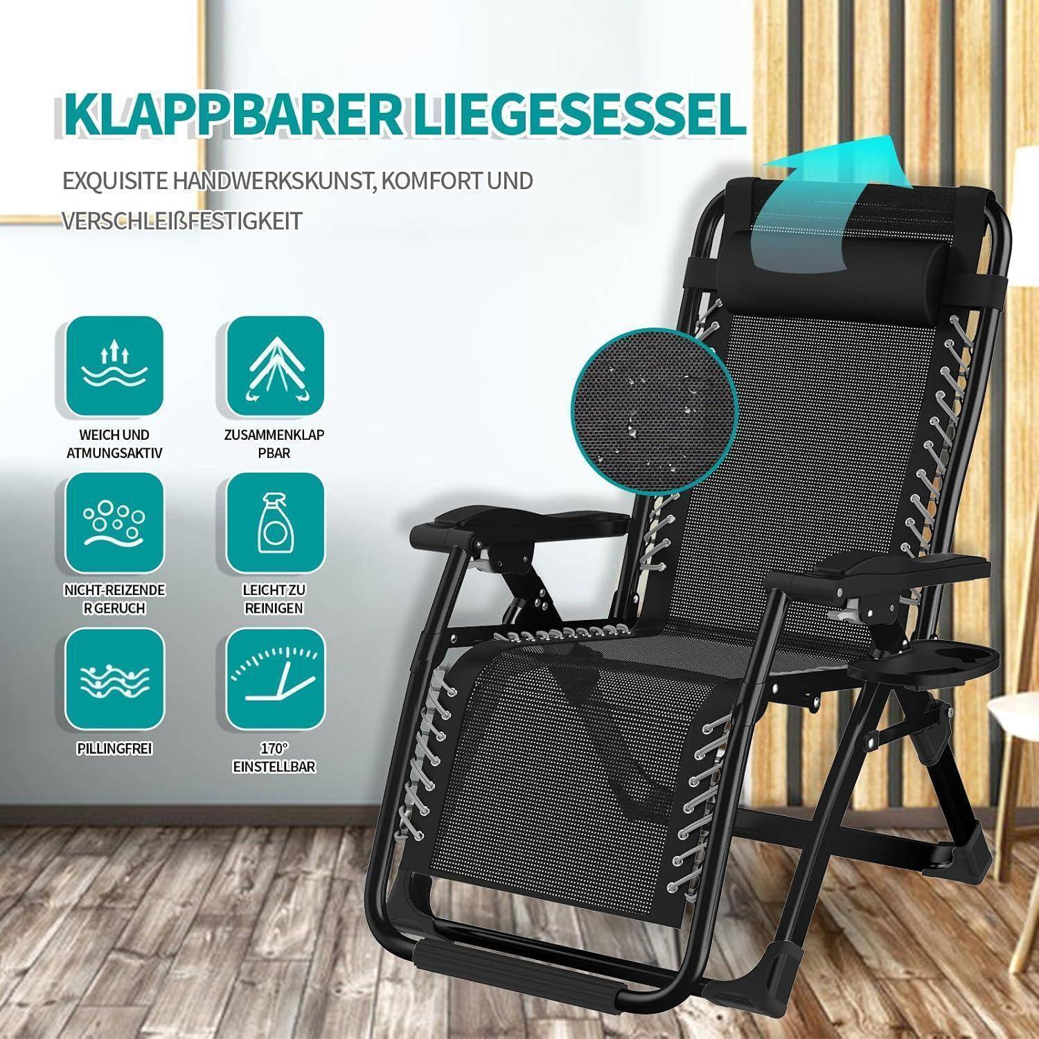 Liegestuhl Klappbar Sonnenliege Gartenliege Ergonomisch 240kg