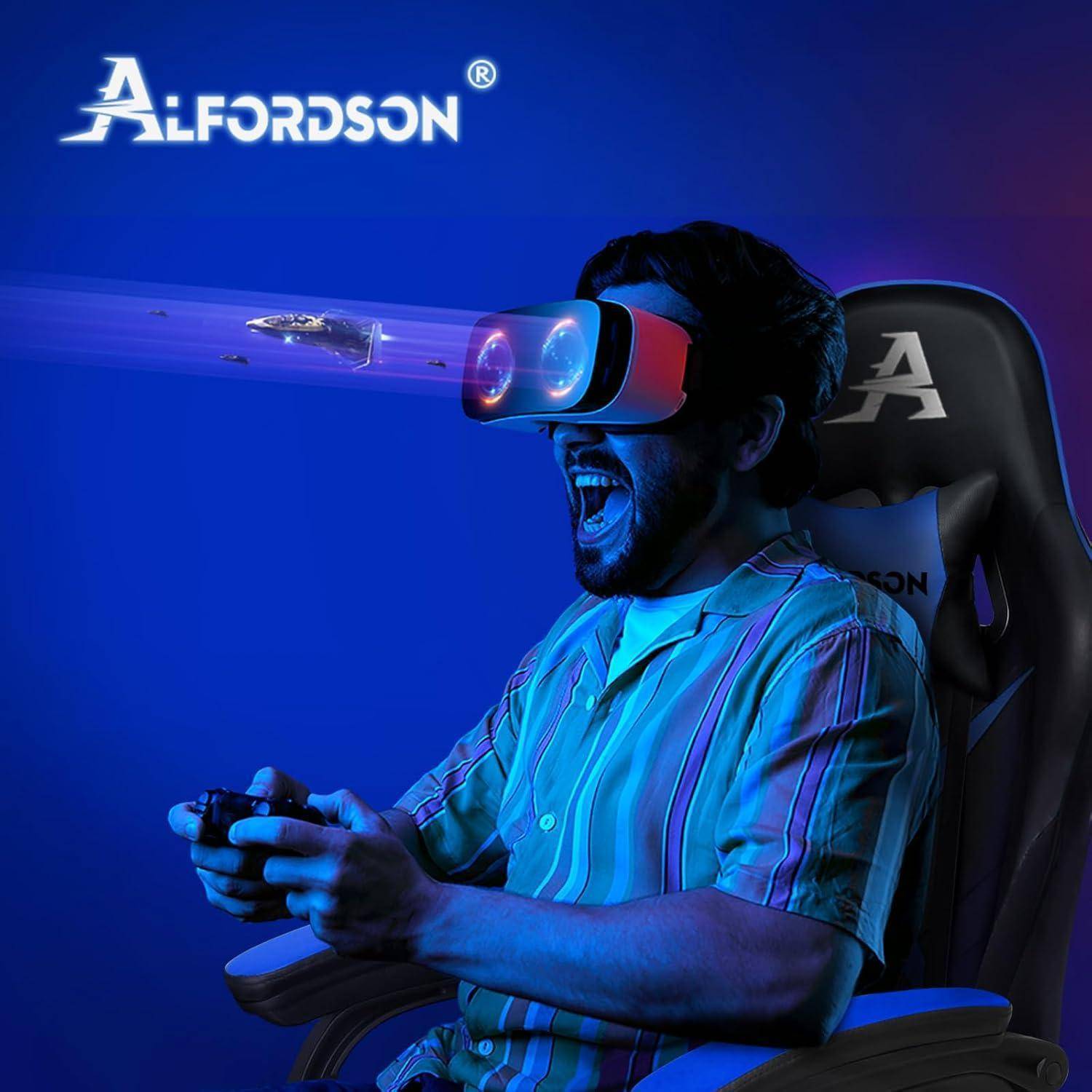 Gaming-Stuhl mit 2-Punkt-Massage, ergonomisch, höhenverstellbar, Blau