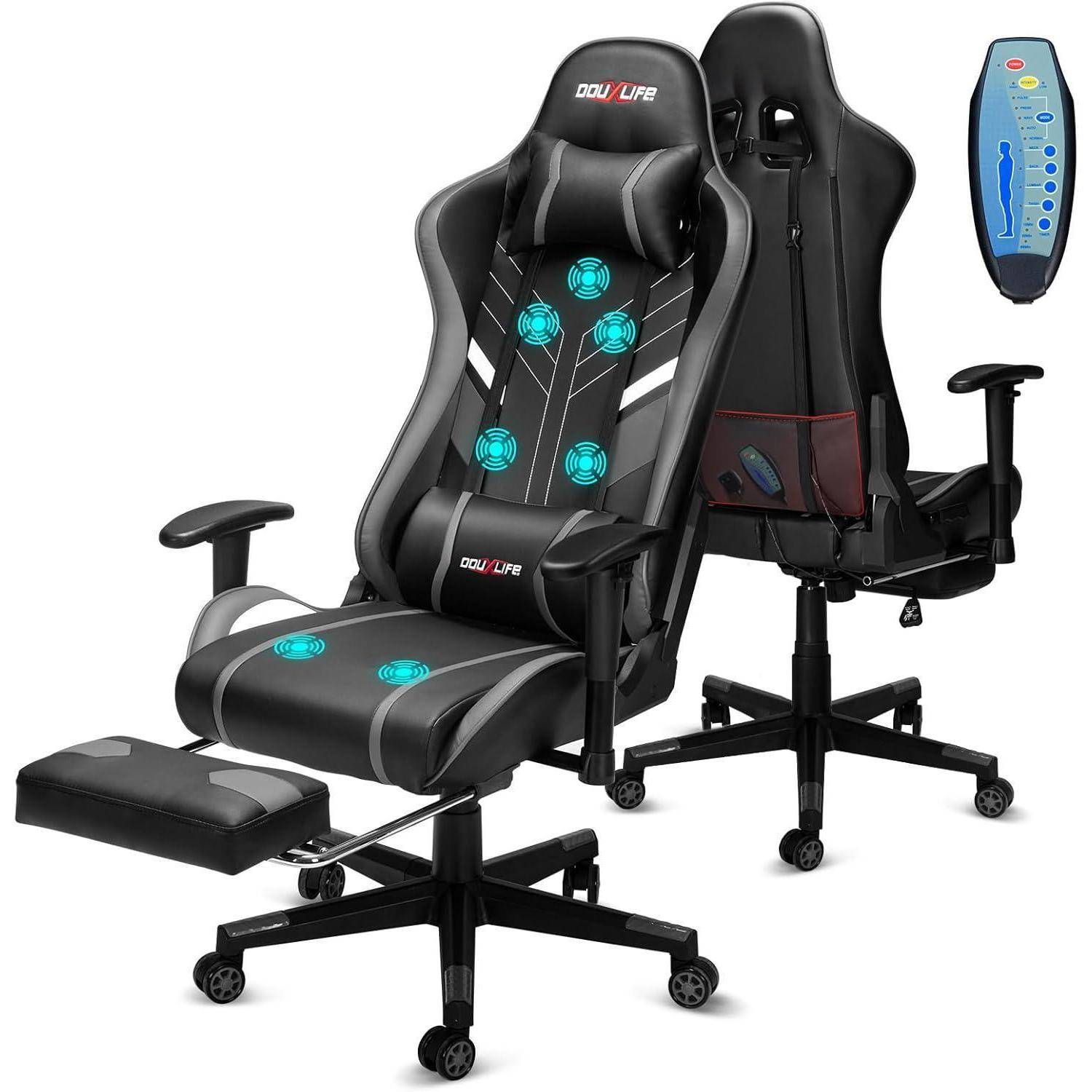 Gaming Stuhl mit 7-Punkt Massage Fußstütze 180KG Bürostuhl Rückenlehne