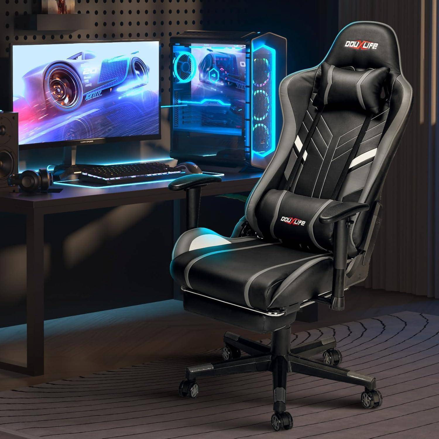 Gaming Stuhl mit 7-Punkt Massage Fußstütze 180KG Bürostuhl Rückenlehne