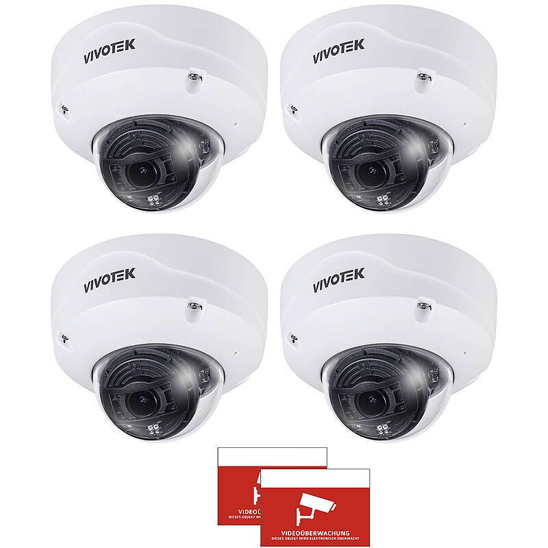 4x VIVOTEK FD9365-EHTV-v2 IP-Kamera + Aufkleber, Set-Inhalt:2x Aufkleber, 4x Dome Kamera | 1080pDOME KAMERA SET | Blick
