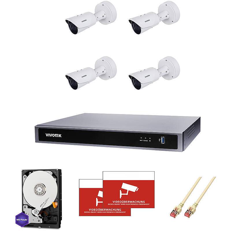 Überwachungskamera-Set 4x Bullet 4K Vario +8CH NVR, Mit intelligentem Cyberschutz für Ihr Firmennetzwerk: Mehrstufige E
