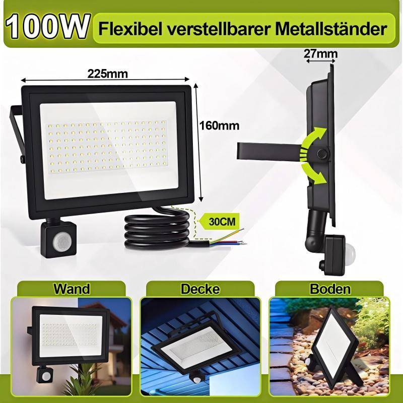 LED Fluter mit Bewegungssensor 100W Außenbeleuchtung Scheinwerfer Strahler Kaltweiß
