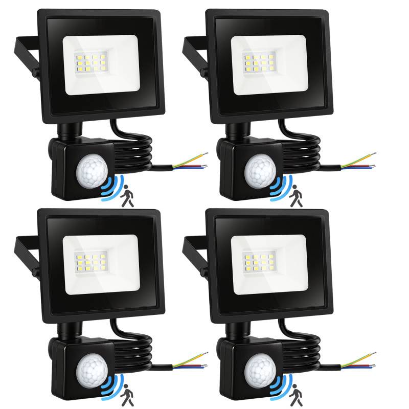 4X 20W LED Strahler mit Bewegungsmelder, 6000K Kaltweiß Außenbeleuchtung Scheinwerfer