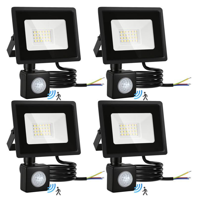 LED Fluter mit Bewegungssensor 4X 30W Außenbeleuchtung Scheinwerfer Strahler Kaltweiß