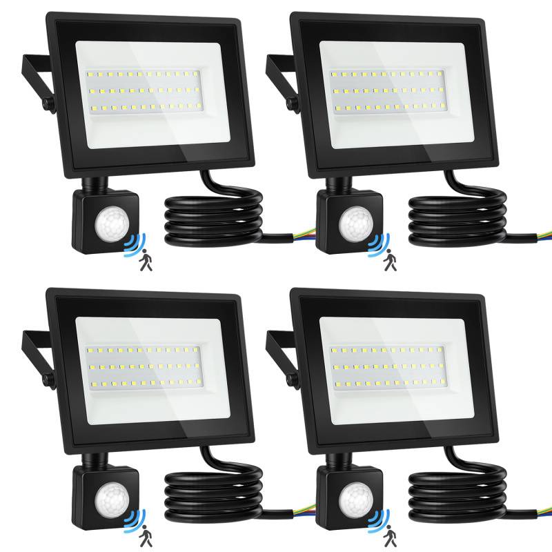 LED Fluter mit Bewegungssensor 4X 50W Außenbeleuchtung Scheinwerfer Strahler Kaltweiß