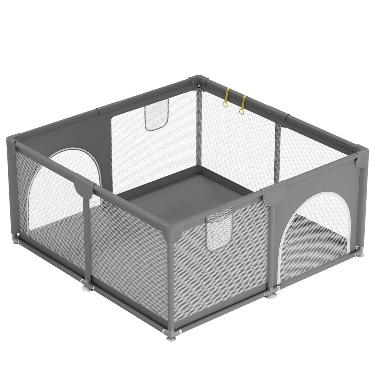 Baby Laufgitter Laufstall Absperrgitter 130x130cm Krabbelgitter mit Rutschfester Basis, atmungsaktivem Netz Sicherheitsspielplatz