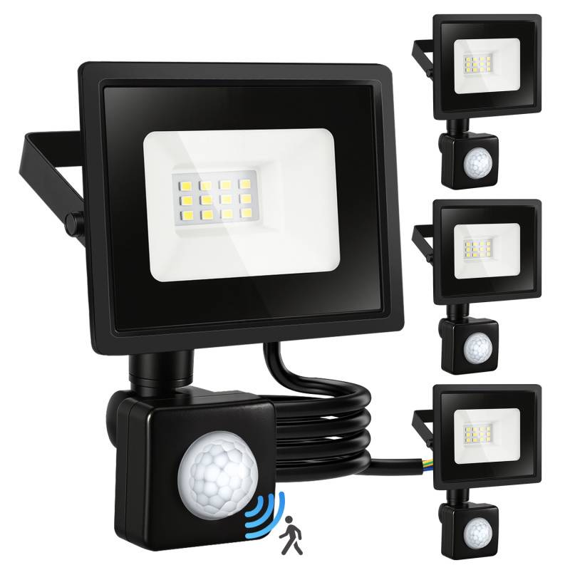 4X 20W LED Strahler mit Bewegungsmelder, 6000K Kaltweiß Außenbeleuchtung Scheinwerfer