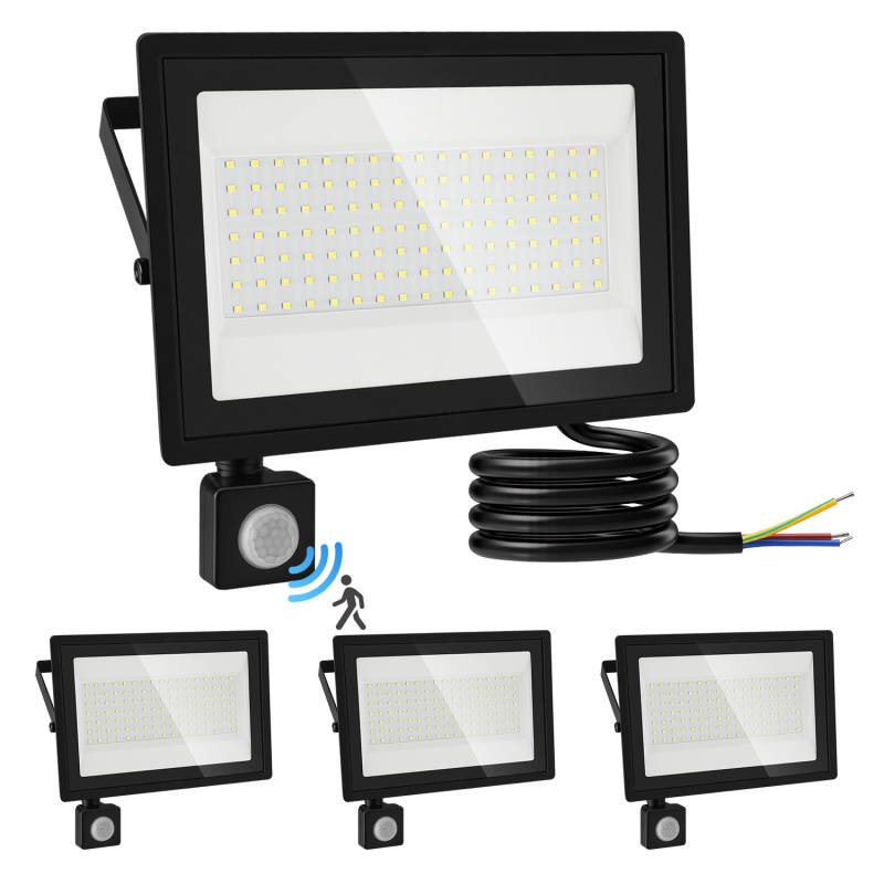 LED Fluter mit Bewegungssensor 4X 100W Außenbeleuchtung Scheinwerfer Strahler Kaltweiß