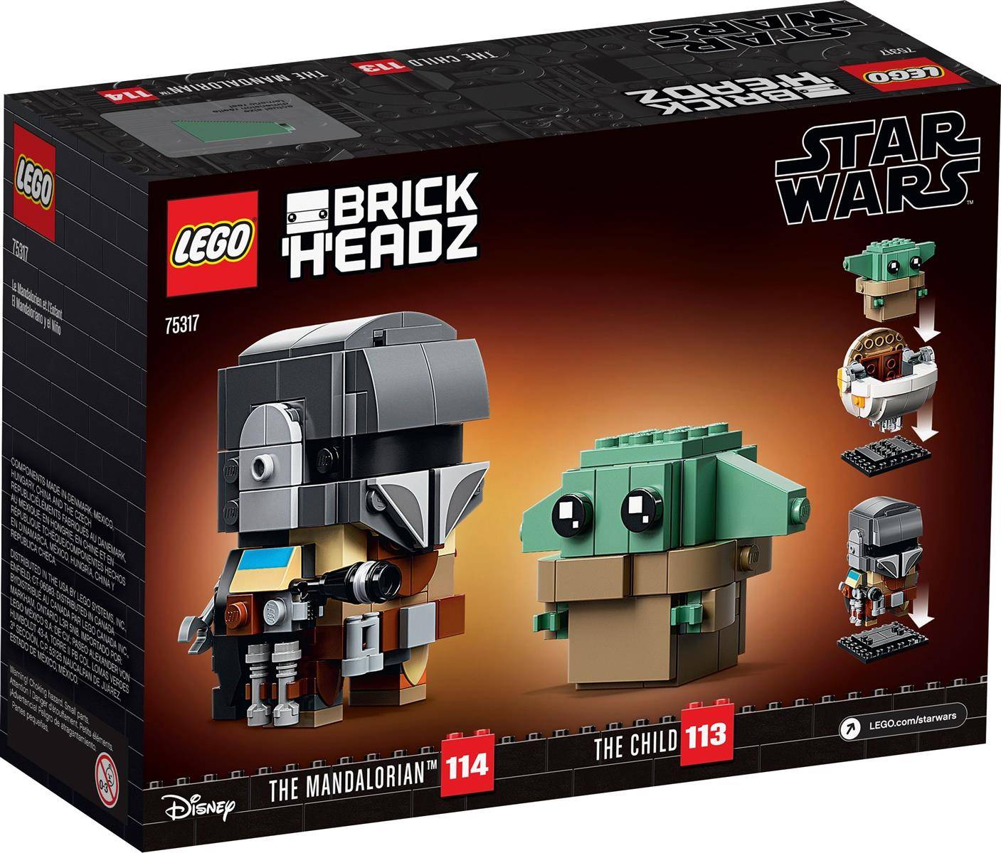 LEGO BrickHeadz 'Der Mandalorianer und das Kind' Set-Verpackung mit der Figur des Mandalorianers in silberner Rüstung und der Figur des Kindes in Grün.