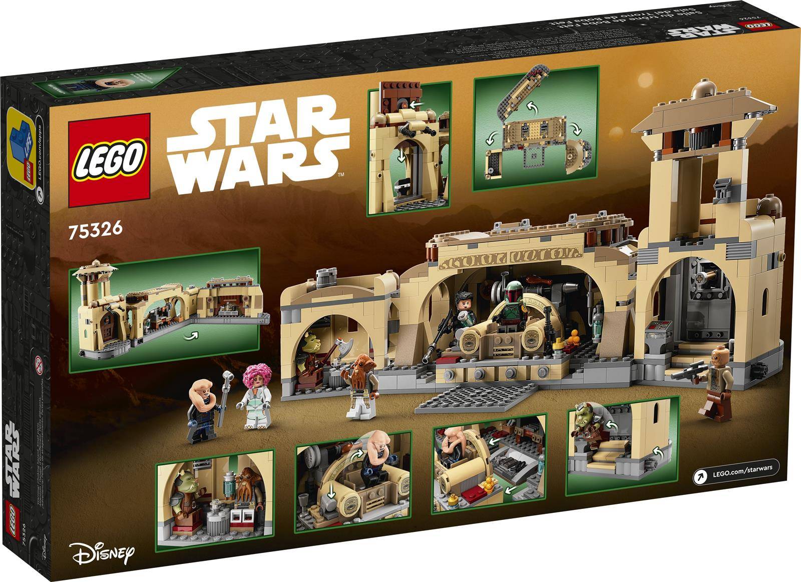 LEGO 'Star Wars' Jabbas Palast-Set mit verschiedenen Bauszenen und Charakteren aus der Filmreihe.