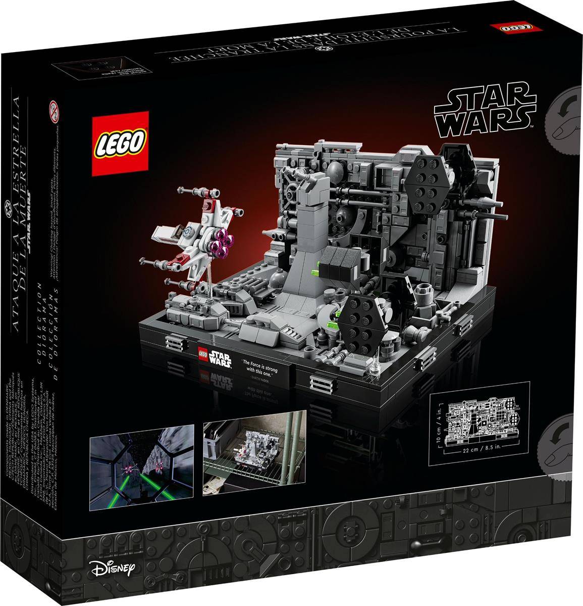 LEGO Star Wars Set-Box, die eine detaillierte Todesstern-Szene mit einem TIE-Jäger zeigt. Die Box enthält die Logos von LEGO und Star Wars.