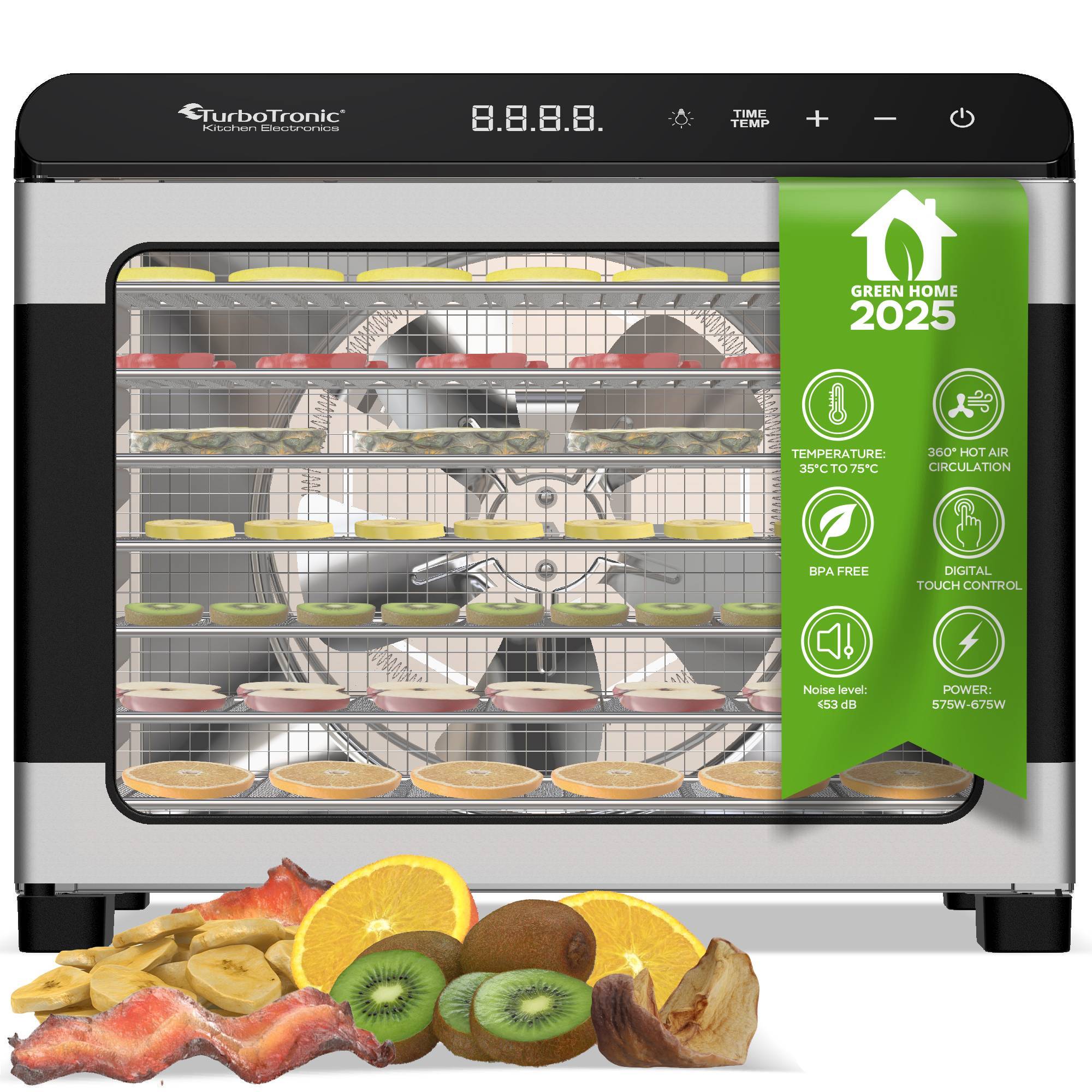 TurboTronic Dörrgerät TurboWave BIO 50 Liter - 35°C bis 75°C - komplett aus Metall 7 Etagen Obst Gemüse Fleisch Pilze Früchtetrockner Dörrappar