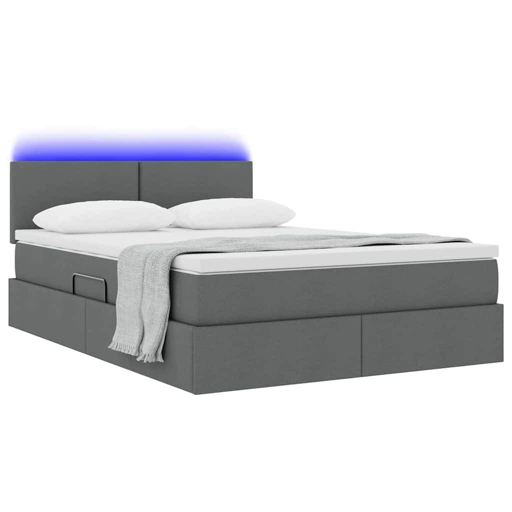 vidaXL LED-Speicherbett mit Matratze Dunkelgrau 140 x 190 cm Stoff