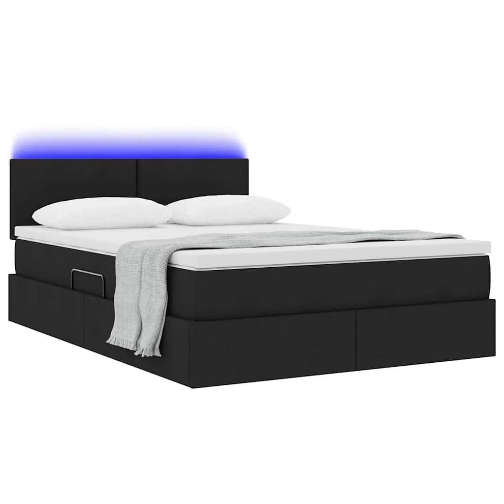 vidaXL LED-Speicherbett mit Matratze Schwarz 140 x 200 cm Stoff