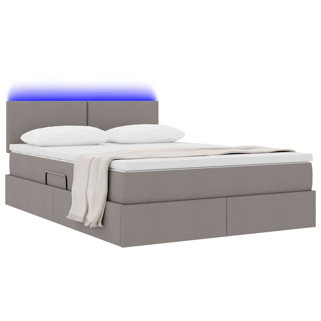 vidaXL LED-Speicherbett mit Matratze Taupe 140 x 200 cm Stoff