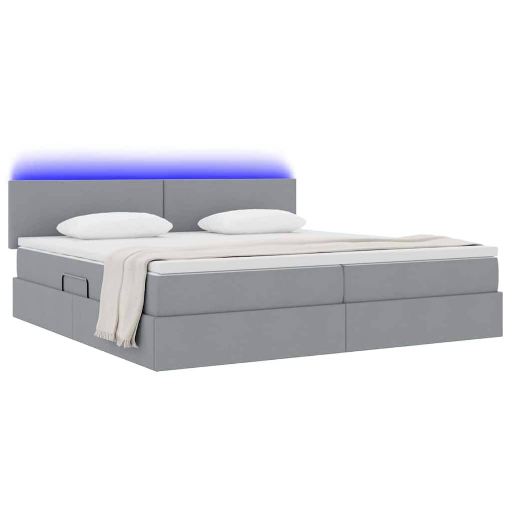 vidaXL LED-Speicherbett mit Matratze Hellgrau 200 x 200 cm Stoff