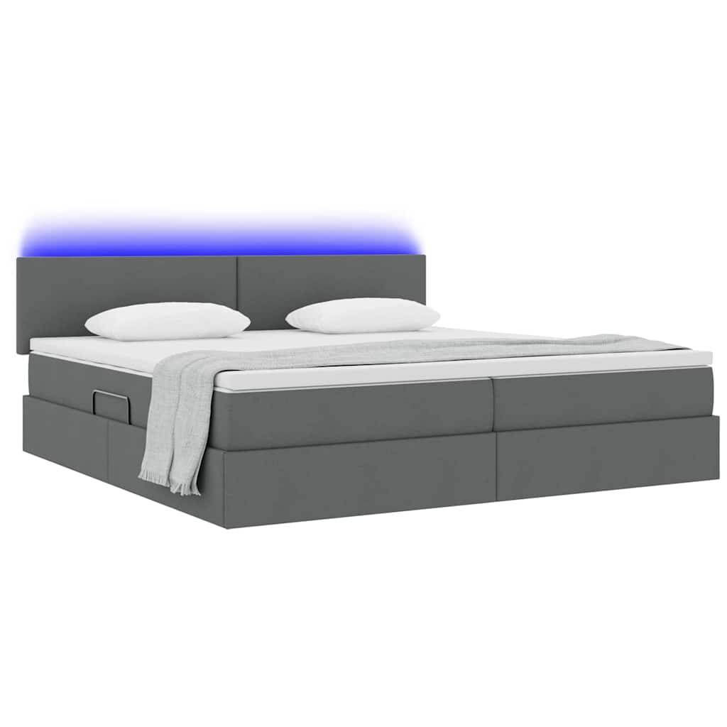 vidaXL LED-Speicherbett mit Matratze Dunkelgrau 200 x 200 cm Stoff