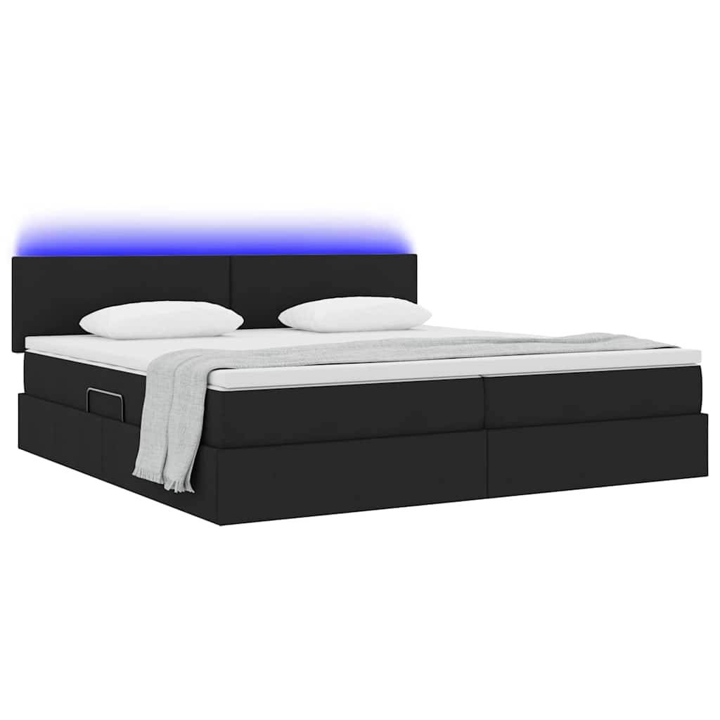 vidaXL LED-Speicherbett mit Matratze Schwarz 200 x 200 cm Stoff