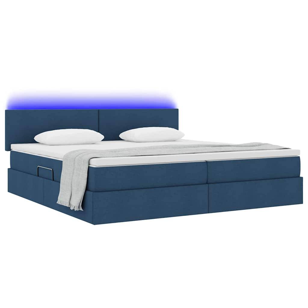vidaXL LED-Speicherbett mit Matratze Blau 200 x 200 cm Stoff