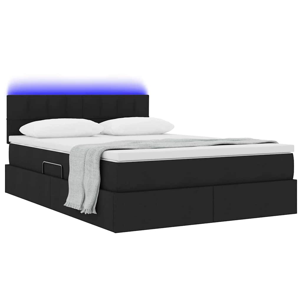 vidaXL Bett mit Stauraum und LED mit LED Schwarz 140 x 190 cm Stoff