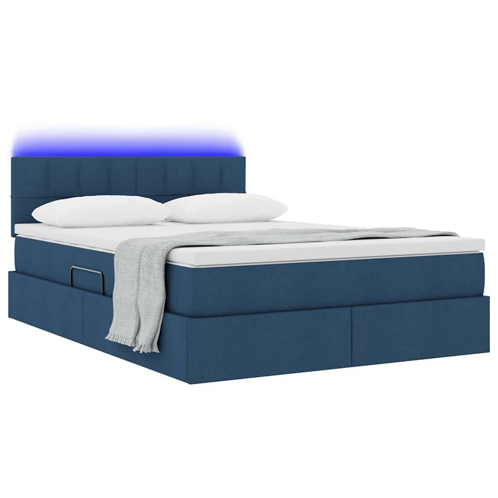 vidaXL LED-Speicherbett mit Matratze Blau 140 x 200 cm Stoff