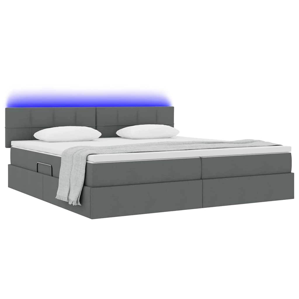 vidaXL LED-Speicherbett mit Matratze Dunkelgrau 200 x 200 cm Stoff