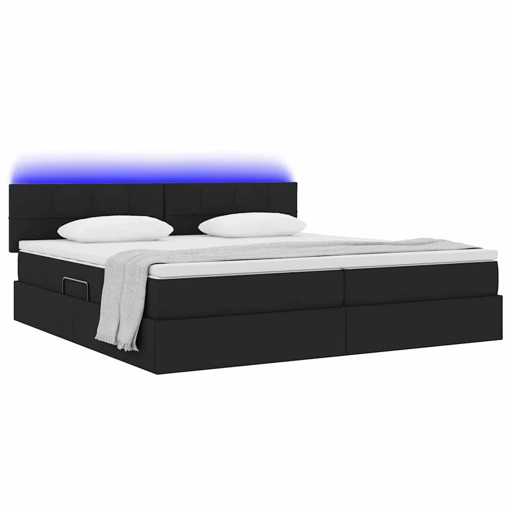 vidaXL LED-Speicherbett mit Matratze Schwarz 200 x 200 cm Stoff
