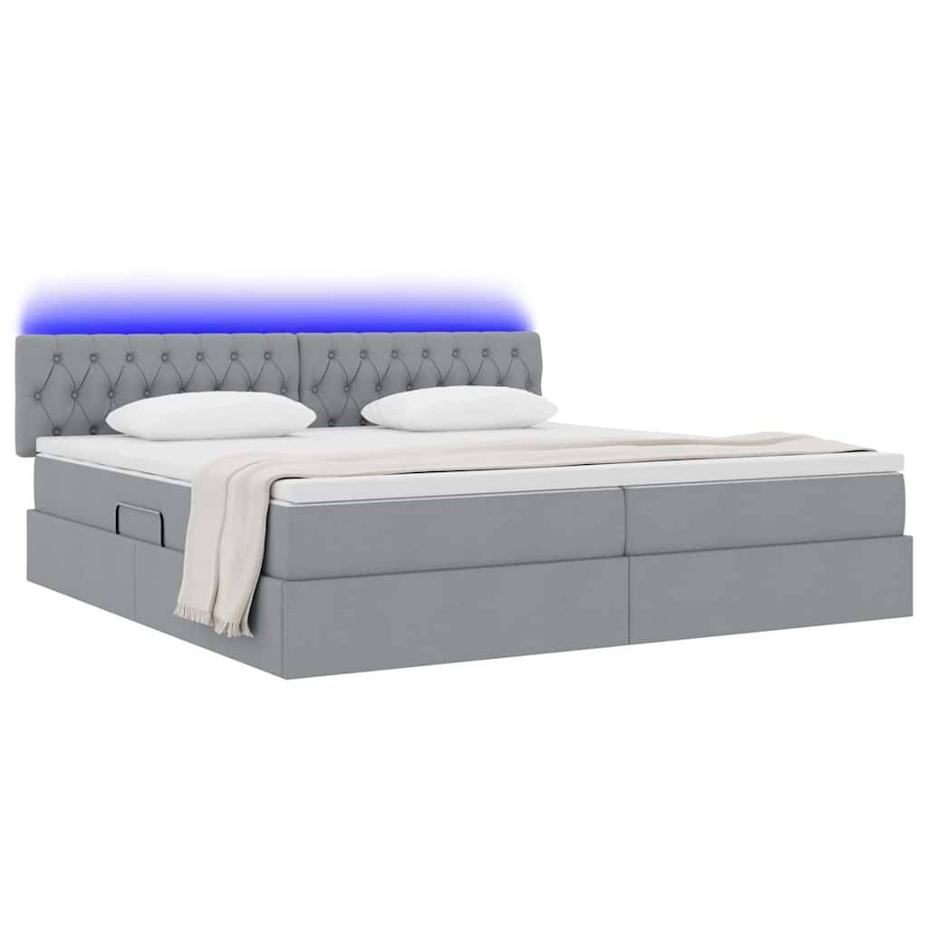 vidaXL LED-Speicherbett mit Matratze Hellgrau 200 x 200 cm Stoff