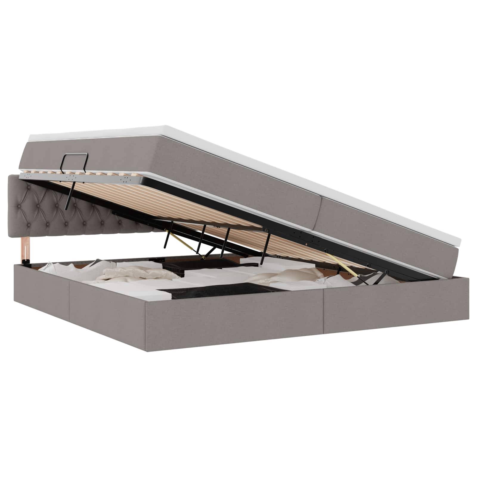 vidaXL LED-Speicherbett mit Matratze Taupe 200 x 200 cm Stoff