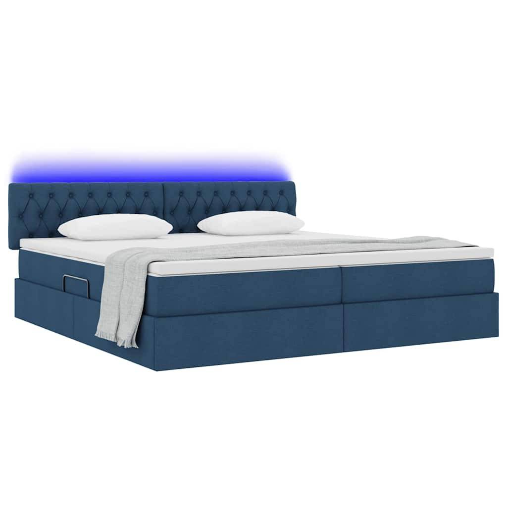 vidaXL LED-Speicherbett mit Matratze Blau 200 x 200 cm Stoff