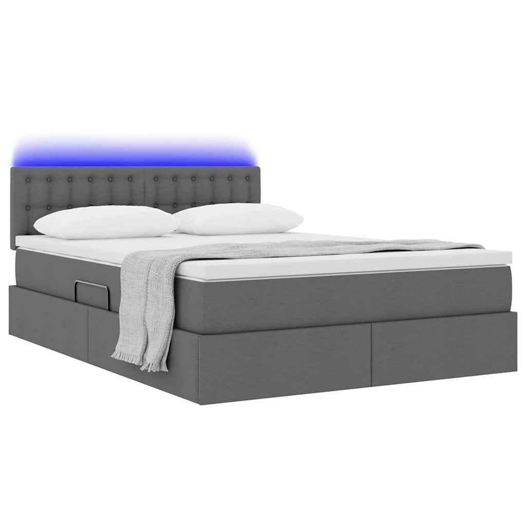 vidaXL LED-Speicherbett mit Matratze Dunkelgrau 140 x 200 cm Stoff
