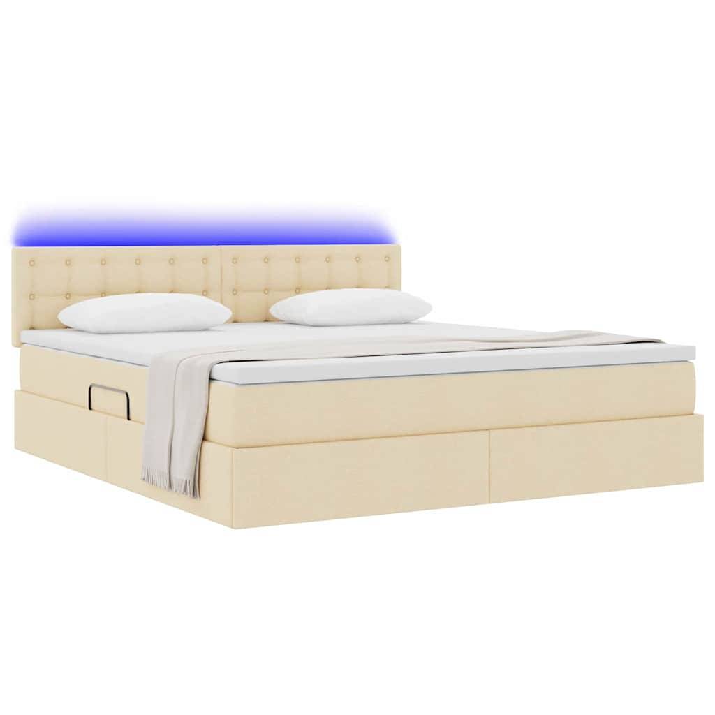 vidaXL LED-Speicherbett mit Matratze Creme 160 x 200 cm Stoff