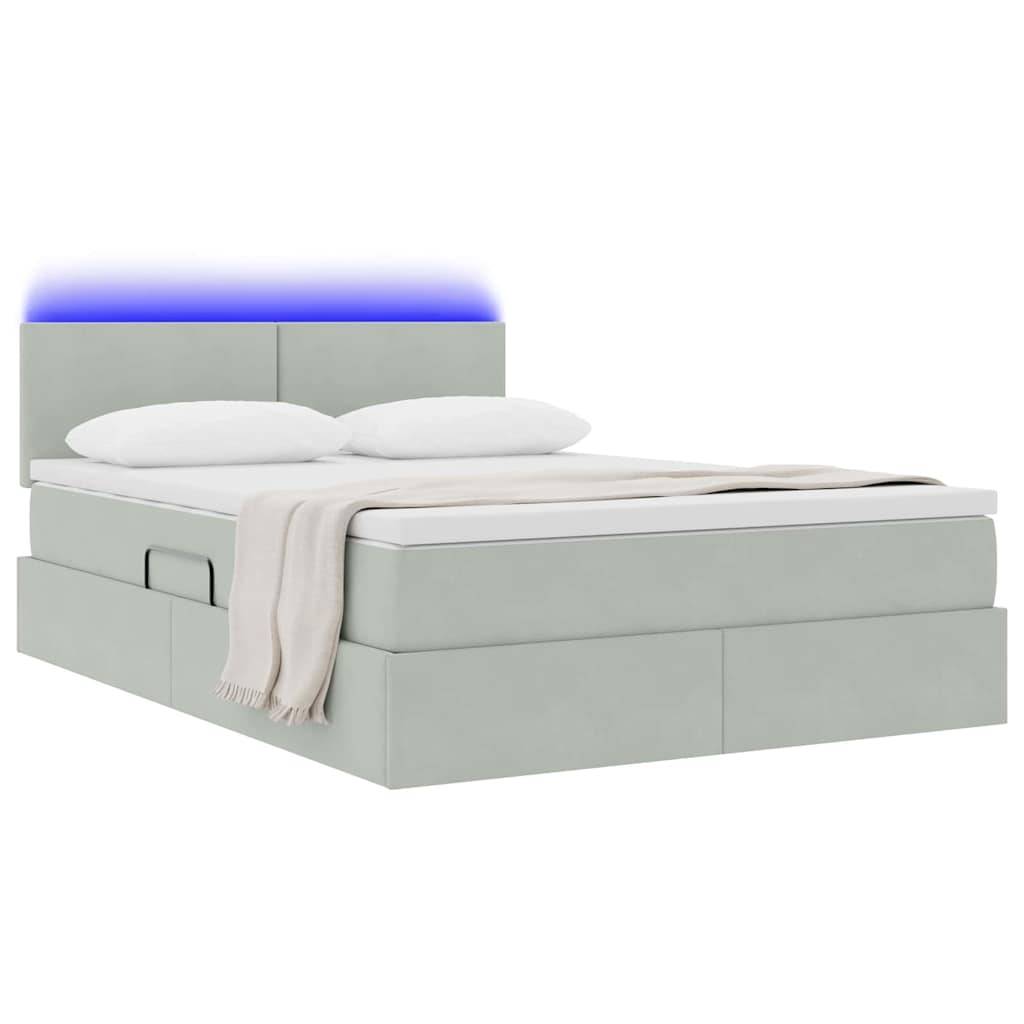 vidaXL LED-Speicherbett mit Matratze Hellgrau 140 x 200 cm Samt