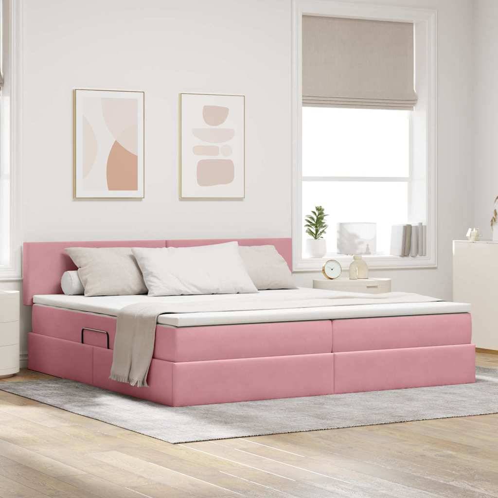 vidaXL LED-Speicherbett mit Matratze Rosa 200 x 200 cm Samt