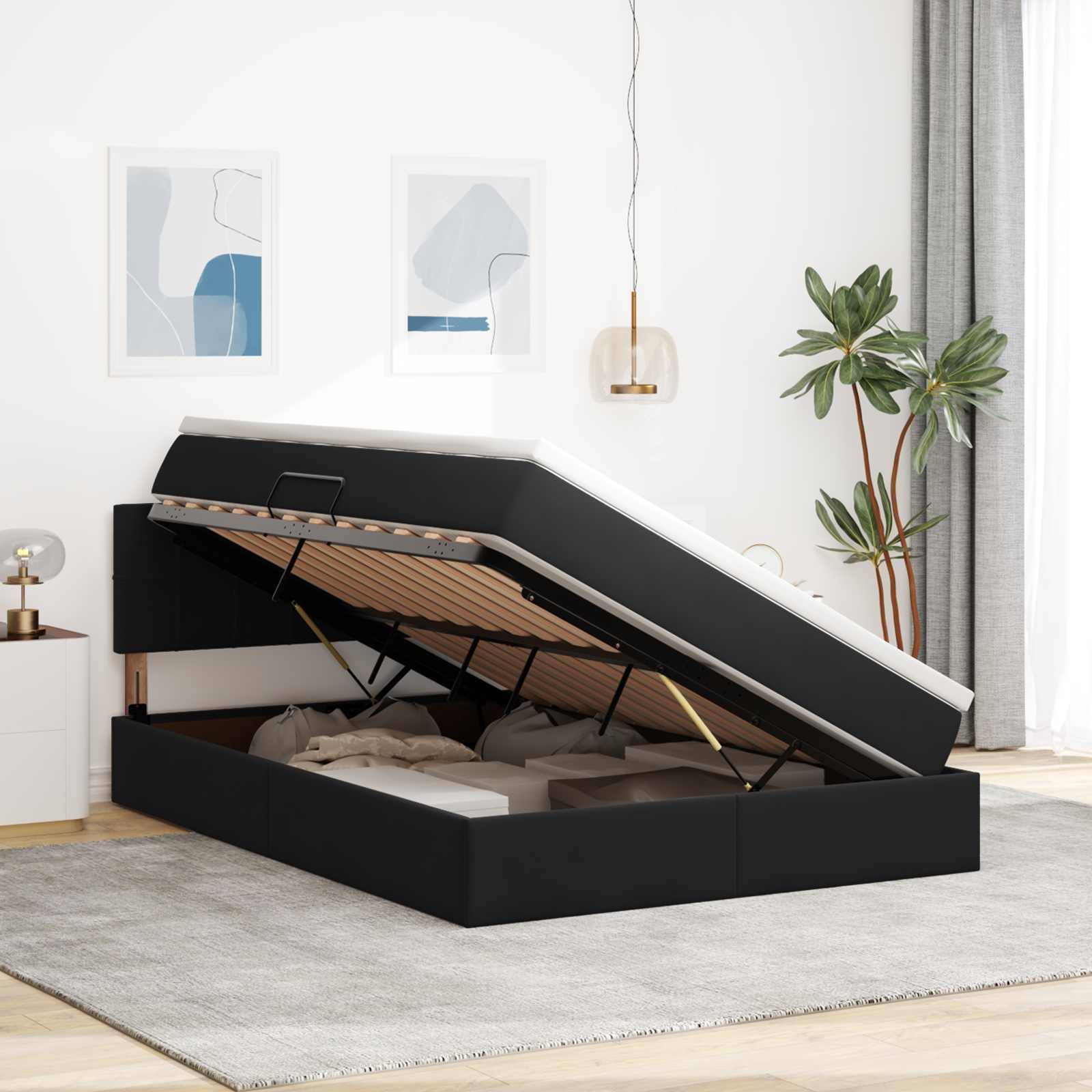 vidaXL LED-Speicherbett mit Matratze Schwarz 140 x 200 cm Samt