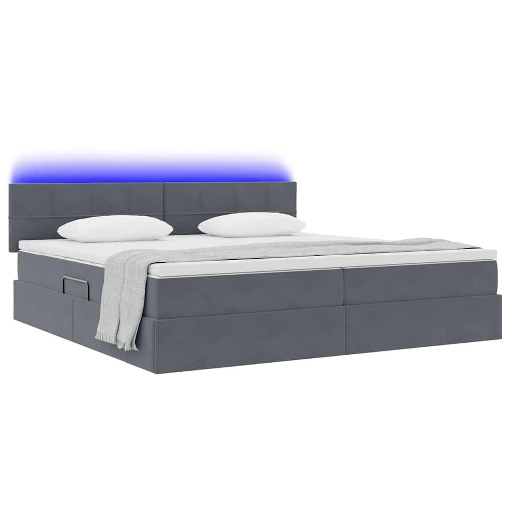 vidaXL LED-Speicherbett mit Matratze Dunkelgrau 200 x 200 cm Samt