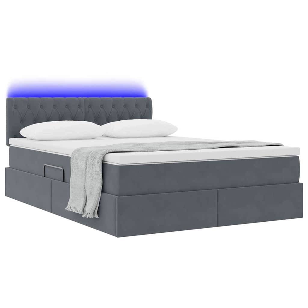 vidaXL LED-Speicherbett mit Matratze Dunkelgrau 140 x 190 cm Samt