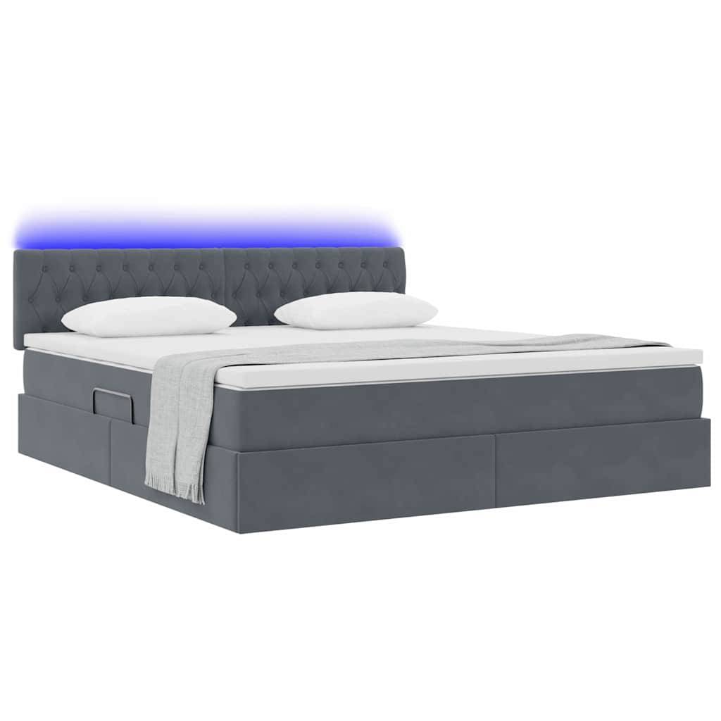 vidaXL LED-Speicherbett mit Matratze Dunkelgrau 160 x 200 cm Samt