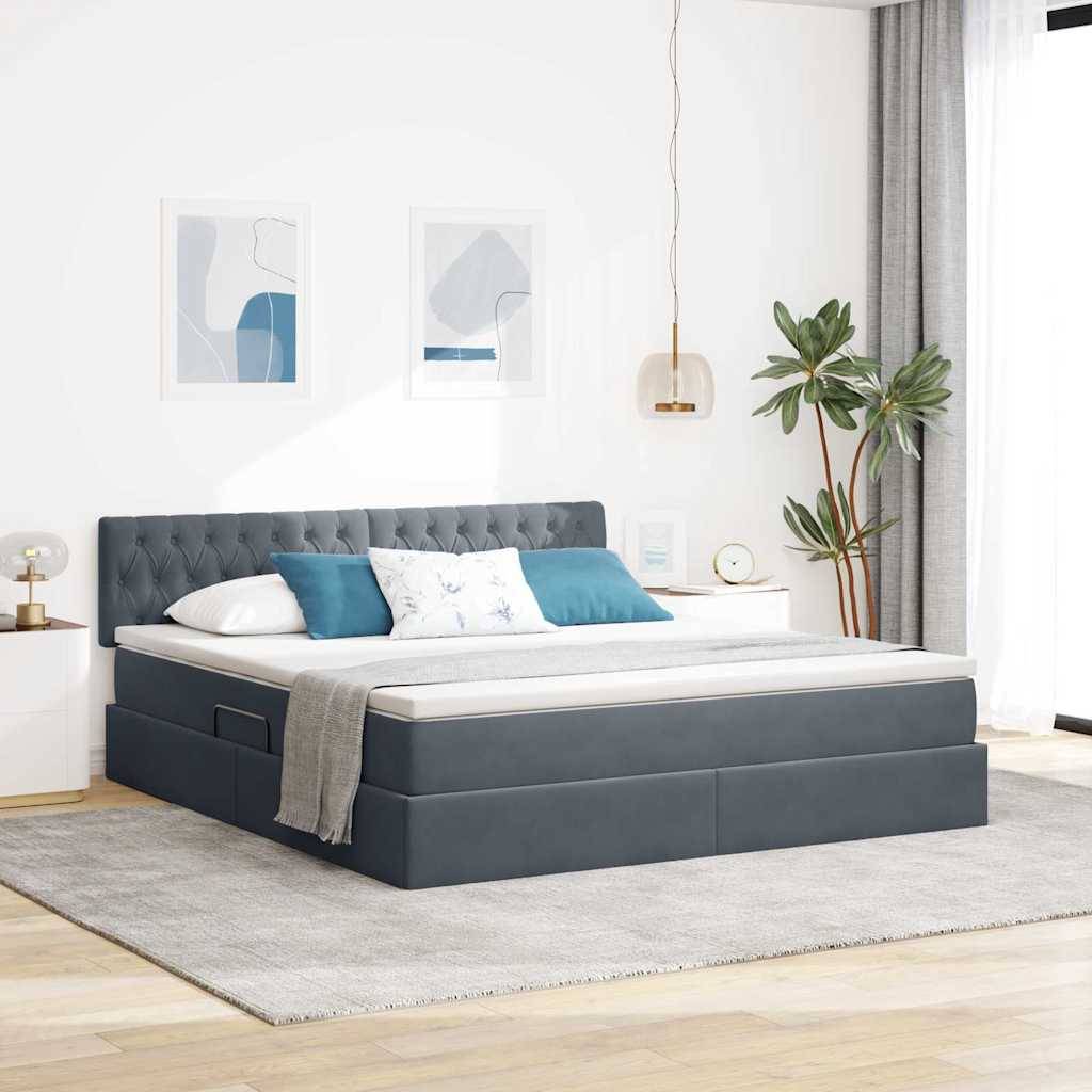 vidaXL LED-Speicherbett mit Matratze Dunkelgrau 160 x 200 cm Samt