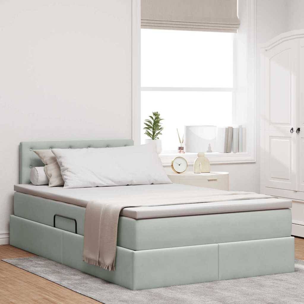 vidaXL Bett mit Stauraum und LED mit LED Hellgrau 120 x 200 cm Samt