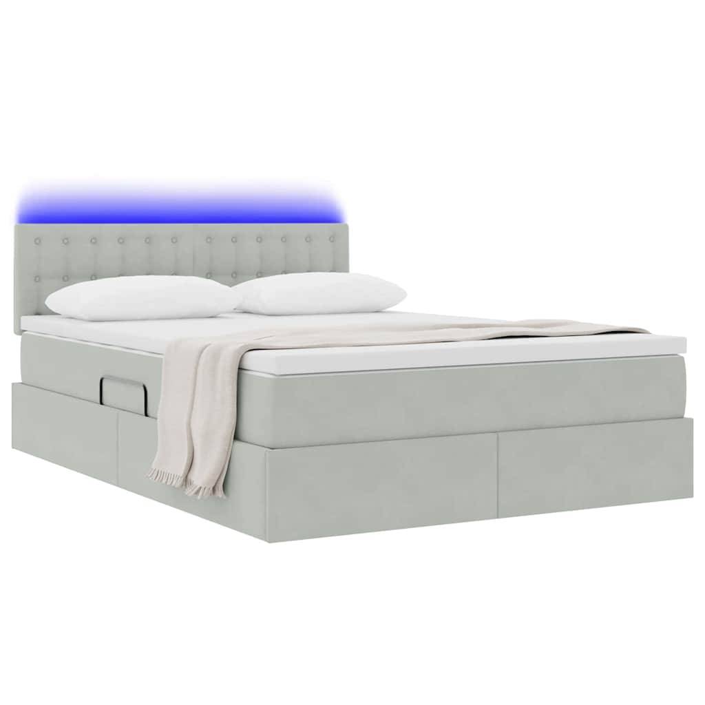 vidaXL LED-Speicherbett mit Matratze Hellgrau 140 x 190 cm Samt